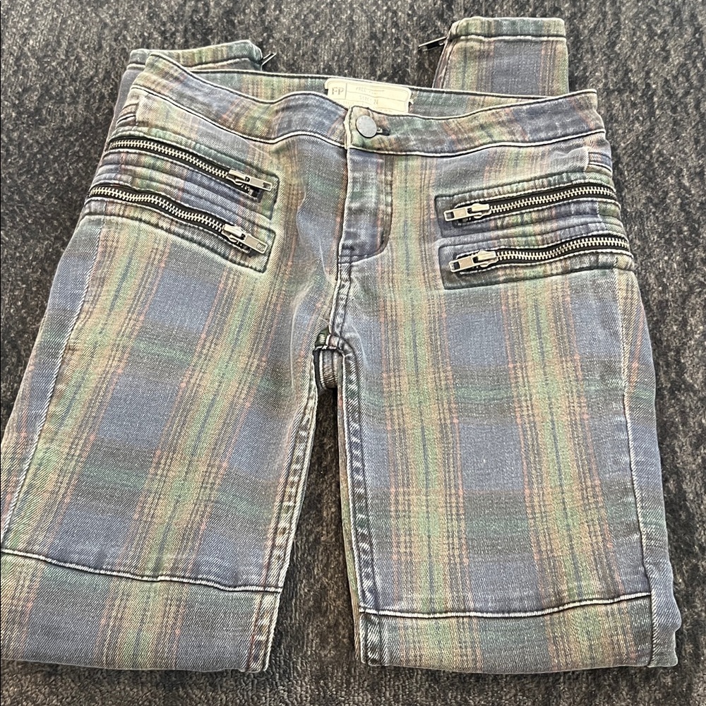 Free People Jeans Womens‎ Size 24 Plaid Zippers Skater Grunge Stretch goth